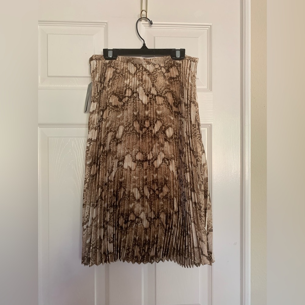 FINAL PRICE NWT Ralph Lauren Skirt: Brown Snake Print, Pleated Knee-Length Zip 8 - Picture 3 of 10